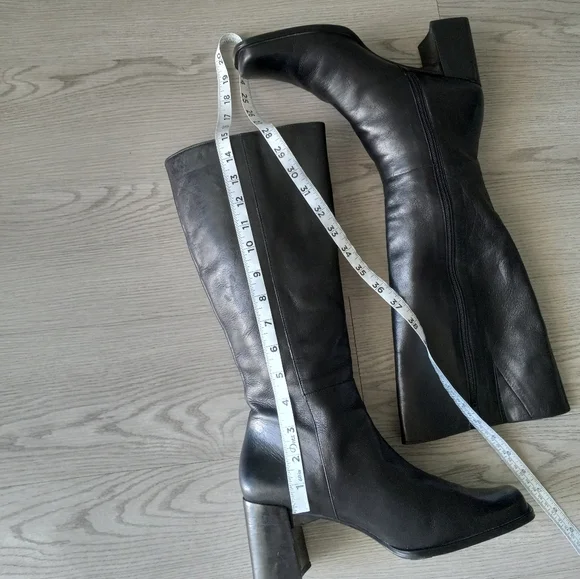 90's Nine West Vintage Y2K Square Toe High Black Leather Boots - Picture 10 of 16